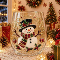 Verre à boire festif en verre artistique de Noël pour jus, lait, cocktails – Vaisselle en verre imprimée sapin de Noël et bonhomme de neige – Tasses de fête de Noël
