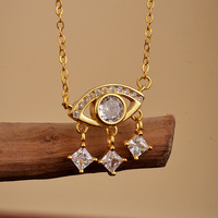 Collar de Plata de Ley 925 con Baño de Oro de 18K, Diseño de Ojo con Circonita, Colgante de Borla de Plata de Ley 925