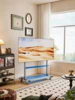 Support TV au sol en alliage d'aluminium robuste pour écrans de 85 à 100 pouces, roulettes verrouillables, panneaux acryliques modulaires, salon contemporain