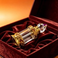 Flacon vide de 3 ml pour Attar Arabe, en verre transparent décoratif, pour huile d'Oud ou huile essentielle, avec boîte d'emballage dorée