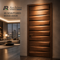 Porte intérieure en bois à grain relief 3D avec cadre assorti, porte à panneau sculpté moderne pour villa, appartement, hôtel, chambre