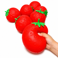 Mainan Squishy Stroberi TPR Jumbo 16 cm, Bola Penghilang Stres Lembut, Mainan Sensorik Fidget, Bola Remas Tangan, Realistis, Cepat Mengembang, Untuk Anak Laki-laki