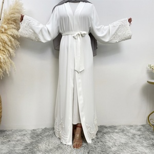 1545*# Nida Material Black and White Applique Fashion Elegant Cardigan Muslim Islamic Dubai Eid Clothing - Product Image 5