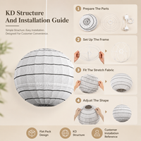Lampe suspendue globe en tissu rayé blanc avec connecteur étanche, structure KD, luminaire suspendu pour patio, balcon, salle à manger extérieure