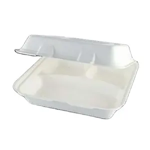 Certificated Biodegradable Sugarcane Bagasse Box Food Container USA Europe Clamshell Takeaway Box--8 X 8 Inch Bento Packaging