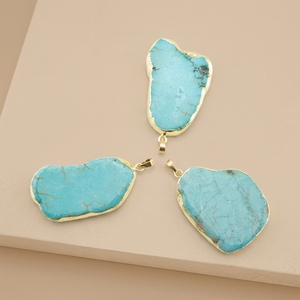 PM13804 <span class=keywords><strong>naturale</strong></span> pietra preziosa <span class=keywords><strong>turchese</strong></span> forma libera <span class=keywords><strong>ciondolo</strong></span> fetta per fai da te gioielli che fanno oro placcato regalo per le donne all'ingrosso - Product Image 3