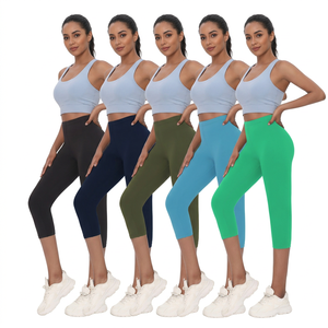 Leggings Capri Taille Haute Couleur Unie pour Femme, en Spandex Tricoté Respirant et Extensible, pour Yoga et Entraînement, Lot de 5 Pièces avec Décoration Lettres - Product Image 1