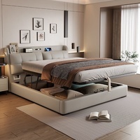 Lit double multifonctionnel avec rangement, en cuir, style moderne minimaliste, luxe léger, pour chambre principale, avec porte coulissante et système anti-pression
