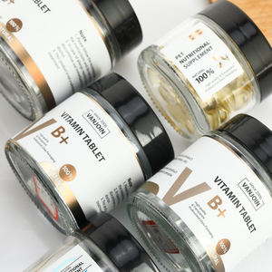 Haute qualité médecine Capsule poudre pot 250ml rond noir pharmacie verre supplément pot rond papier cadeau boîte vis couvercle en plastique - Product Image 6