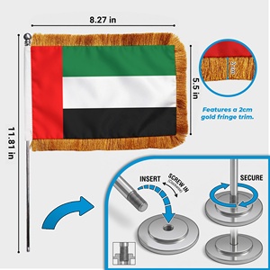 Bandiera da Tavolo Personalizzata UAE 14x21cm con Frange Dorate e Base in Metallo a Vite, Sublimazione, Ingrosso, Decorazione Diplomatica per la Giornata Nazionale del 2 Dicembre - Product Image 4