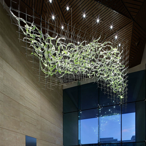 Lampadario Personalizzato Moderno in Acciaio Inox con LED e Foglie di Cristallo per Hall di <span class=keywords><strong>Hotel</strong></span> e Lobby - Product Image 3