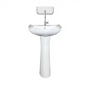 Élégant lavabo en céramique sur piétement 510x420x840mm, bac à linge en porcelaine pour salle de bain, ensemble Miska pour buanderie - Product Image 1