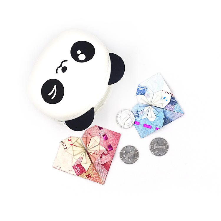 Cute Waterproof Cartoon Panda Mini Silicone Wallet Coin Purse with Customized Color for Kids Ages 7-12