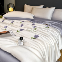 Parure de lit Premium Sense, série entièrement brodée, sensation fraîche, en soie glacée lavée, pour lit simple et double, ensemble quatre pièces pour l'été