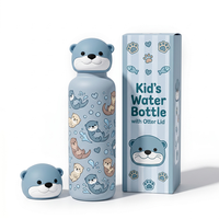 Bouteille d'eau isotherme Everich à double paroi en acier inoxydable avec couvercle en silicone amovible en forme d'animal et paille souple pour enfants