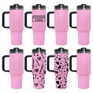 Vaso Térmico H2.0 de 40 oz con Logotipo Personalizado, Recubrimiento Negro Espejo en la Parte Inferior, Regalo para el Día de San Valentín 2025, Recubrimiento en Polvo Rosa para Grabado Láser - Product Image 1