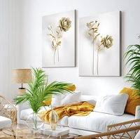 Poster Gambar Seni Dinding Bunga Emas Gaya Nordic, Lukisan Kanvas Cetak untuk Dekorasi Latar Belakang Sofa Ruang Tamu Rumah