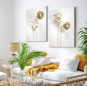 Tableau mural sur toile imprimée, style nature morte nordique, <span class=keywords><strong>fleurs</strong></span> dorées, pour la décoration de fond de canapé dans le salon de la maison - Product Image 4