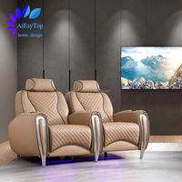 VIP Nature Cuir Jambe en acier inoxydable Appui-tête manuel Double siège Canapé inclinable électrique avec massage par vibration et éclairage des pieds à LED