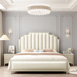 Lit double européen en bois massif de luxe américain 1,8 m 2 m, inspiré des panneaux modernes de chambre principale, lit de princesse style palais français - Product Image 1