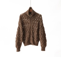 Damen Old Money Style Grobstrick Reißverschluss-Rollkragen-Cardigan, Durchbrochene Lurex-Glitzer-Strickjacke für den Winter