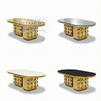 Table de salle à manger extérieure contemporaine en acier inoxydable doré, verre trempé durable, mobilier d'hôtel, événements, banquets