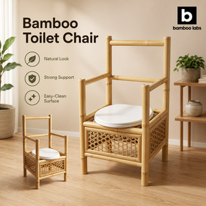 Chaise de toilette en bambou, hauteur de siège réglable, accoudoirs rembourrés, bassin amovible, revêtement imperméable, dispositif médical de classe III - Product Image 5