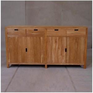 Mueble de 4 puertas de madera de teca maciza con 4 cajones, mueble de sala de estar de estilo colonial europeo antiguo con madera maciza para dormitorio y hogar - Product Image 1