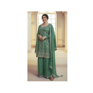 Material semicosido Palazzo Salwar Kameez con Secuencia de trabajo Palazzo Suit Mujeres Fiesta Boda Desgaste en proveedor mayorista - Product Image 1