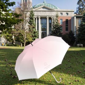 Parapluie droit semi-automatique 8 baleines pour femme avec poignée courbée, revêtement noir, protection solaire et pluie, coupe-vent léger pour les jours ensoleillés - Product Image 1