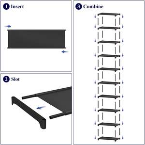 שטח קיבולת גדולה-חיסכון גדול-שעון שחור צר מתכת בעל 10 שכבות גבוהה מתלה מתלה נעל ארון בגדים - Product Image 2
