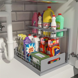 Modern Stainless Steel <b>Kitchen</b> Sink Cabinet Rack Multifunctional Layered Storage Shelf with <b>Pull</b>-<b>Out</b> <b>Basket</b> - Product Image 4