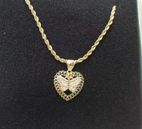 Collier en acier inoxydable plaqué or avec pendentif papillon diamant rose, design classique de dessin animé, pour femmes et hommes