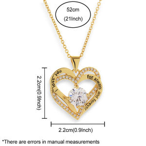 Collier en acier inoxydable plaqué or personnalisable avec gravure laser, nœud d'amour, double cœur, cadeau idéal pour la vente en gros - Product Image 2
