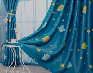 High Shading Window Drapes Cute Cartoon <strong>Blue</strong> Planet <strong>Pattern</strong> Printed Blackout <strong>Curtains</strong> for Kids Bedroom - Product Image 5