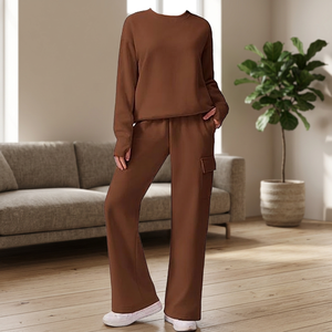 Women's Casual Solid Cotton Activewear 2-Piece Set Sweatshirt Shorts Loose Fit Eco-Friendly Breathable Waterproof Sportswear - Product Image 3