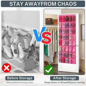 40 Pocket Over The Door <b>Shoe</b> Organizer Hot Pink Mesh Hanging <b>Storage</b> For <b>Shoes</b> Behind Door Wall Mount - Product Image 4