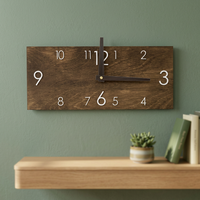Jam Dinding Kayu Persegi Panjang Modern Minimalis Analog Quartz Bertenaga Baterai Dekoratif