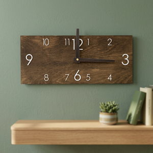Horloge murale rectangulaire moderne en bois, minimaliste, analogique, à quartz, alimentée par piles, décoration - Product Image 3