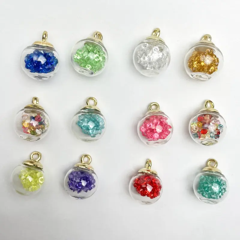 schmuck zubehör glas transparent ball anhänger mit farbige kristall strass halskette angepasst handgefertigt charms anhänger