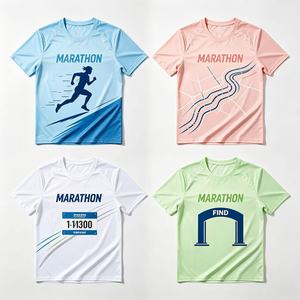 T-shirt de course à pied pour homme, manches courtes, séchage rapide, design sportif, impression numérique, col rond, coupe régulière, polyester tricoté - Product Image 1