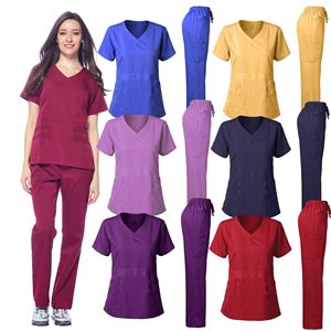 Women's <b>Scrub</b> Set V-Neck Top With Pockets Moisture Wicking Uniforms For Nurses Doctors Hospital Workwear Red Dark Purple Navy - Product Image 1