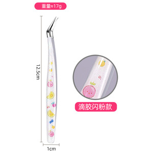 Pince à cils Hongjun en acier inoxydable, pointe de précision pour extensions de cils, avec motif fruité - Product Image 4