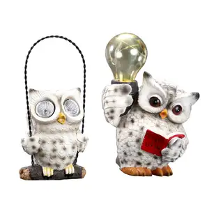 Hot Sell Kreatives Solar licht Garten harz Tierfiguren Europäischer Stil Eulen Skulpturen Home Nette Eule Figur Dekoration