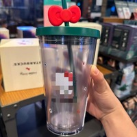 Vaso de Café de Plástico con Tapa y Pajita, Bonito y Portátil, de Gran Capacidad (500 ml), para Oficina, Estudiantes, Hombres y Mujeres, con Diseño de Lazo