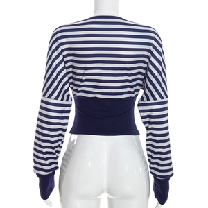 Viviblook J26TP416 – pull à col en v pour femme, haut rayé avec patchwork aux épaules et à la taille, nouvelle collection automne - Product Image 2