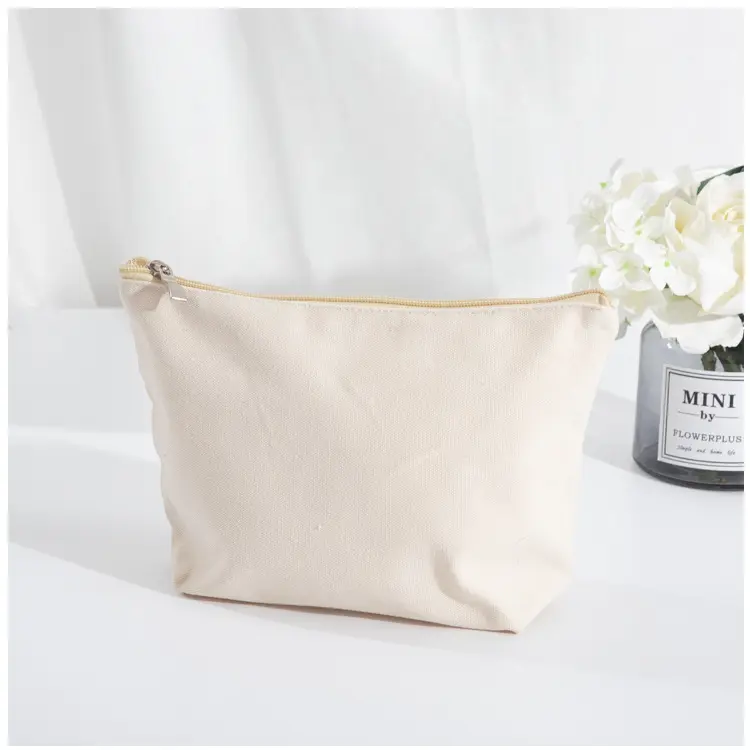 Bolsa de lona de algodão eco-amigável, bolsa impermeável para cosméticos com zíper, produtos de higiene pessoal