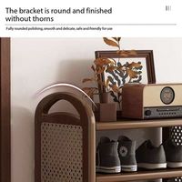 Meuble à chaussures moderne à 6 niveaux en bois et rotin avec poignée, étagère de rangement autoportante pour entrée, chambre et couloir