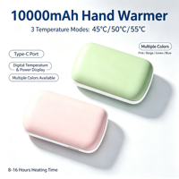 Calentador de Manos y Banco de Energía 2 en 1 de 10000mAh, Calentador Portátil con 3 Niveles de Temperatura, Pantalla Digital, Recargable Tipo-C