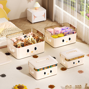 Toys Organizer <b>Storage</b> <b>Box</b> With Lid Rectangle Cartoon Design Portable Plastic Container For Kids Room Dormitory Use - Product Image 2